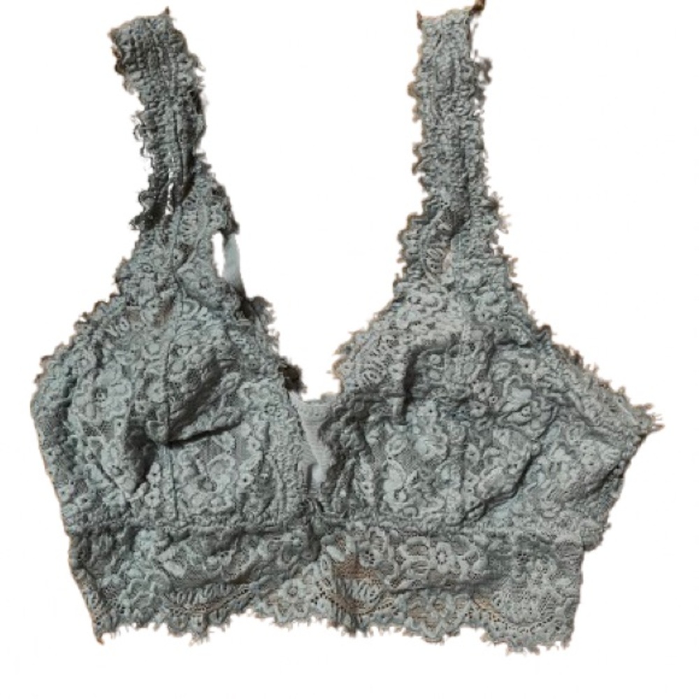 Aerie Floral Lace Bralette in Blue Gray Size XS